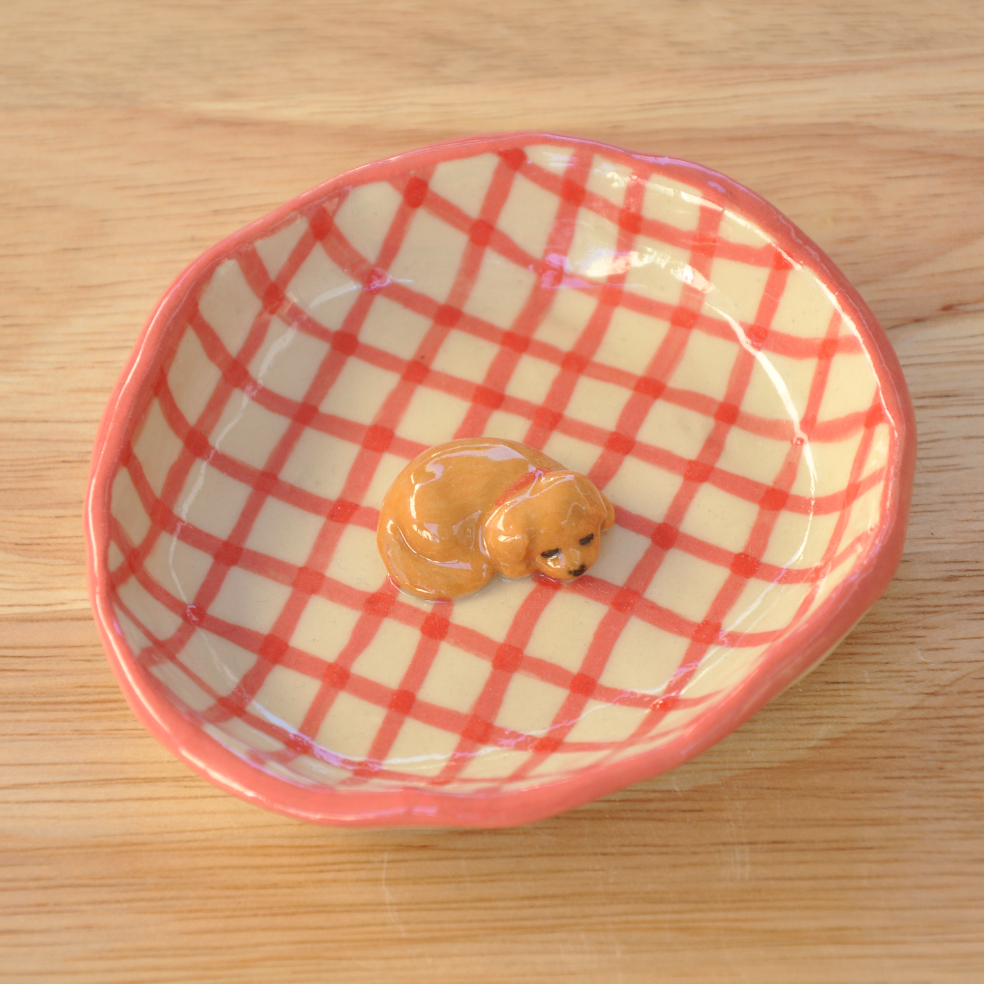 Sleeping Puppy ~ On Plaid Plate