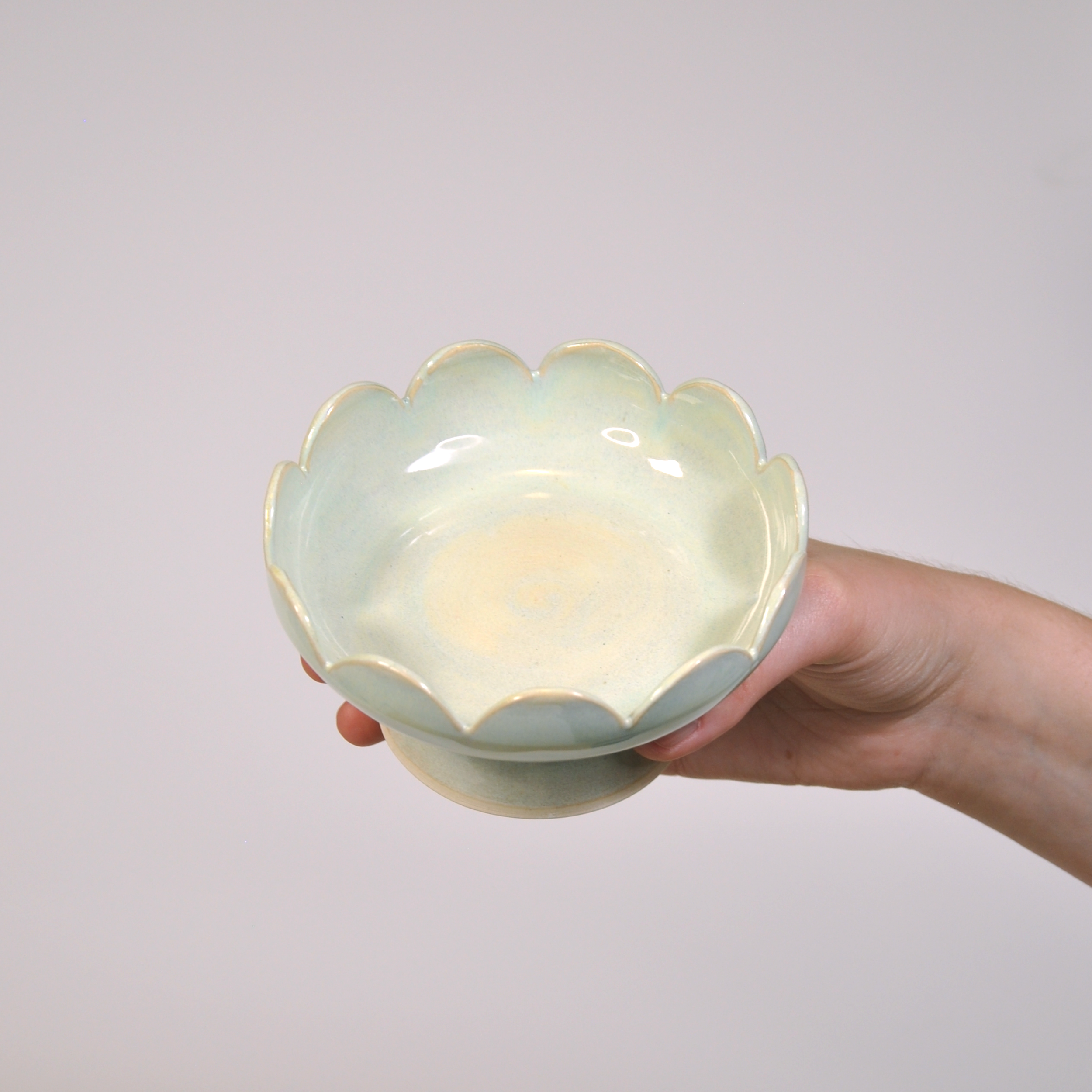 Pedestal Bowl - Green Flower