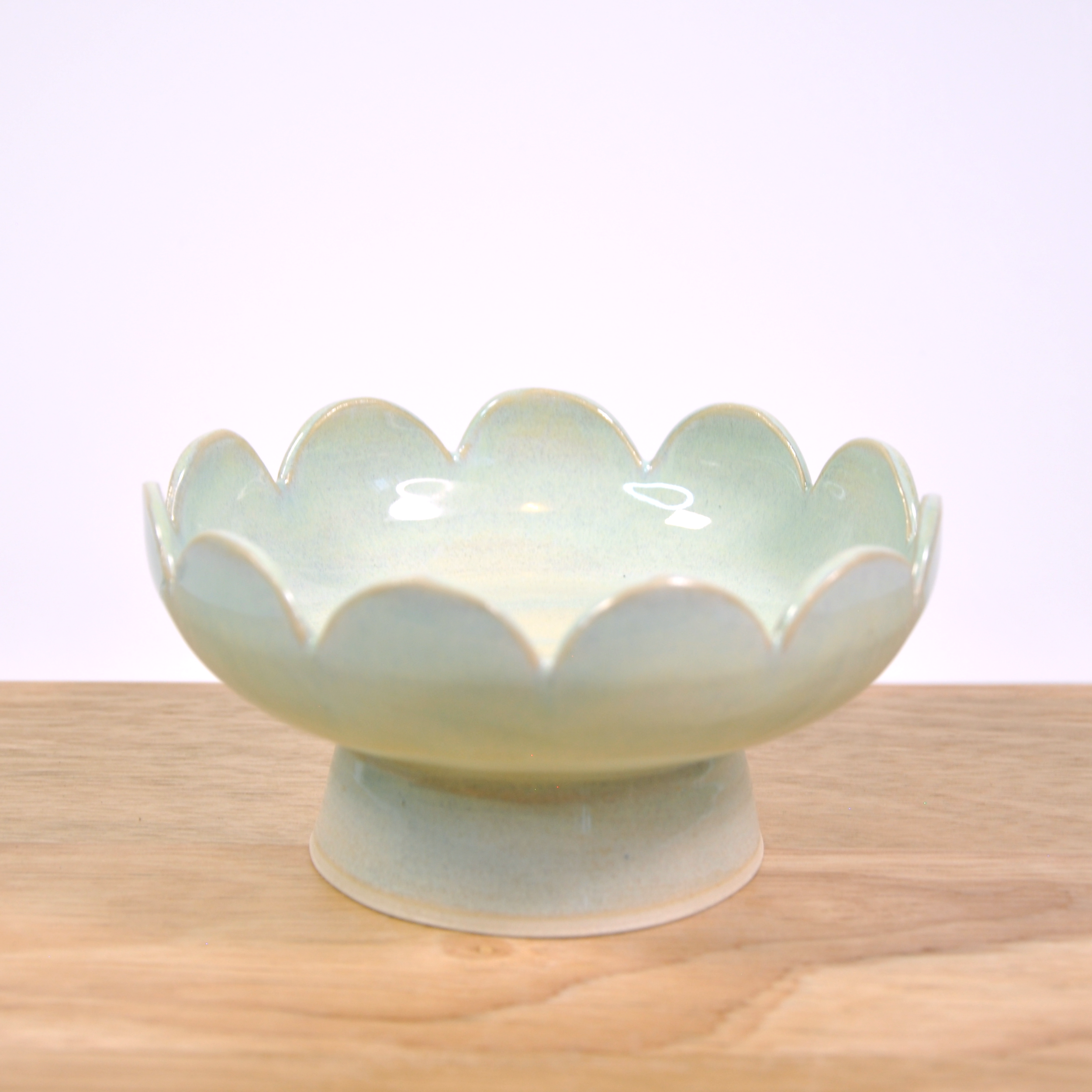 Pedestal Bowl - Green Flower