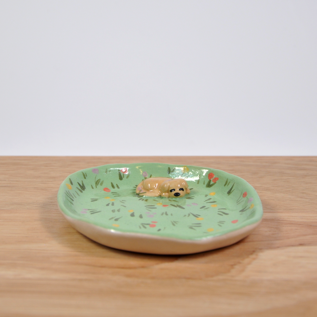 Sleeping Puppy ~ On Grassy Plate